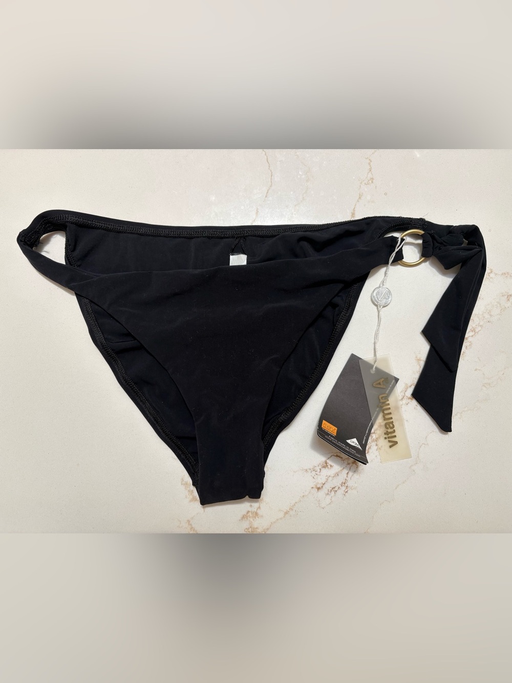 NWT Vitamin A black bikini bottom with metal ring 10/L